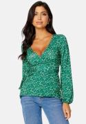 Happy Holly Amanda puff sleeve wrap top Dark green / Floral 44/46