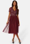 AngelEye Short Sleeve Sequin Embellished Midi Dress Wine-red XXS (UK6)