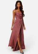 Bubbleroom Occasion Waterfall High Slit Satin Gown Dark old rose 36