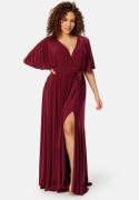 Goddiva Curve Flutter Sleeve Maxi Dress Berry 50 (UK22)