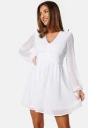 Bubbleroom Occasion Dotted Tie Back L/S Chiffon Dress White 46