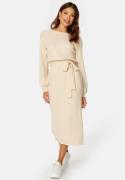 BUBBLEROOM Round Neck Rib Knitted Midi Dress  Light beige L