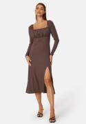 BUBBLEROOM Neija Square Neck Midi Dress  Brown XS