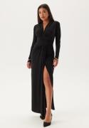 John Zack Deep V Wrap Front Maxi Dress Black L (UK14)