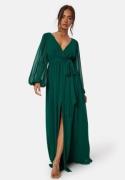 Goddiva Long Sleeve Chiffon Dress Dark green S (UK10)