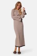 BUBBLEROOM Round Neck Rib Knitted Maxi Dress  Beige S