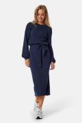 BUBBLEROOM Round Neck Rib Knitted Midi Dress  Navy XL