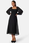 BUBBLEROOM Square Neck L/S Midi Georgette Dress Black 46