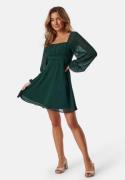 BUBBLEROOM Square Neck L/S Georgette Dress Dark green 42