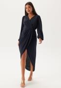 John Zack Balloon Sleeve Wrap Front Maxi Dress Navy S (UK10)