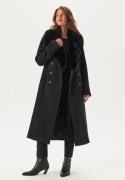 Chiara Forthi Fur Collar Belted Wool Blend Coat Black S