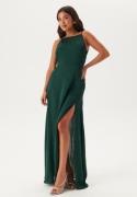 Bubbleroom Occasion Drapy-Back Slit Satin Gown Dark green 36