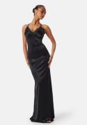 Goddiva Satin Lace Trim Maxi Dress Black XS (UK8)