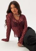 BUBBLEROOM Button Lace Cardigan Burgundy XS