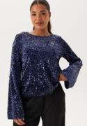 Happy Holly Sequin Trumpet Sleeve Top Midnight blue 36/38