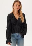 BUBBLEROOM V-Neck Flounce Blouse Black L