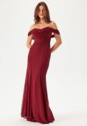 Goddiva Chiffon Off Shoulder Maxi Dress Berry S (UK10)