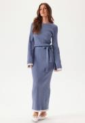 BUBBLEROOM Round Neck Rib Knitted Maxi Dress  Dusty blue S