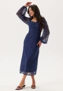 Bubbleroom Occasion Ruched L/S Midi Dress  Navy 36