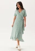 Happy Holly Frill S/S Wrap Dress Green/Floral 44/46