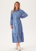 Happy Holly Viscose Long Sleeve Dress Blue/Beige 32/34