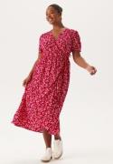 Happy Holly Evie Puff Sleeve Midi Wrap Dress Red/Patterned 40/42