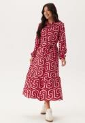 Happy Holly Viscose Long Sleeve Dress Red/Cream 44/46