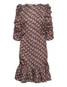 Bubble Satin Rouching Dress Kort Kjole Multi/patterned By Ti Mo