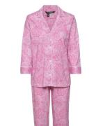 Lrl Heritage 3/4 Sl Classic Notch Pj Set Pyjamas Nattøj Pink Lauren Ra...