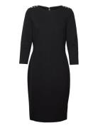 Ponte Three-Quarter-Sleeve Dress Knælang Kjole Black Lauren Ralph Laur...