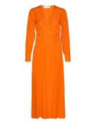 Slfabienne Ls Satin Ankle Wrap Dress B Knælang Kjole Orange Selected F...