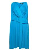 Str Matte Jersey-Dress Knælang Kjole Blue Lauren Women