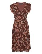Floral Ruffle-Trim Georgette Dress Kort Kjole Brown Lauren Ralph Laure...