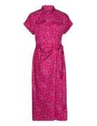 Geo-Print Shantung Tie-Waist Dress Knælang Kjole Pink Lauren Ralph Lau...