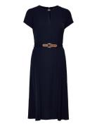 Belted Georgette Dress Knælang Kjole Navy Lauren Ralph Lauren