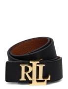 Reversible Pebbled Leather Wide Belt Bælte Black Lauren Ralph Lauren