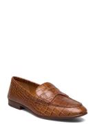 Croc-Embossed Leather Penny Loafer Loafers Flade Sko Brown Polo Ralph ...