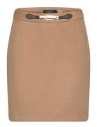 Buckle-Trim Wool-Blend Pencil Skirt Kort Nederdel Beige Lauren Ralph L...