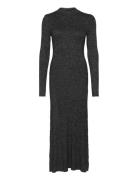 Lurex F&F Mock-Nk Midi Dress Knælang Kjole Black Tommy Hilfiger