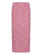 Houndstooth Tweed Skirt Knælang Nederdel Pink Mango