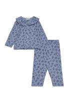 Printed Cotton Pyjamas Pyjamassæt Blue Mango