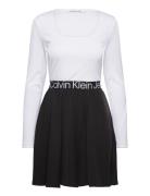 Logo Elastic Long Sleeve Dress Knælang Kjole White Calvin Klein Jeans