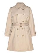 Double-Breasted Cotton-Blend Trench Coat Trenchcoat Frakke Beige Laure...