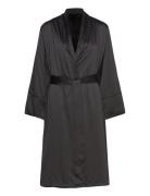 Robe Long Satin Fleece Morgenkåbe Black Hunkemöller