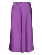 Satin Charmeuse Midi Skirt Knælang Nederdel Purple Lauren Ralph Lauren
