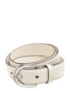 Charm Crosshatch Leather Belt Bælte White Lauren Ralph Lauren