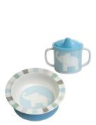 Elephant, Bowl And Cup, Blue Home Meal Time Dinner Sets Multi/patterne...