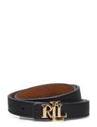 Logo Reversible Leather Skinny Belt Bælte Black Lauren Ralph Lauren