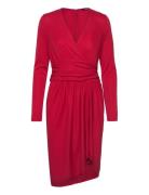 Ruched Stretch Jersey Surplice Dress Kort Kjole Red Lauren Ralph Laure...