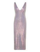 Sequin Low Cut Back Dress Knælang Kjole Pink ROTATE Birger Christensen